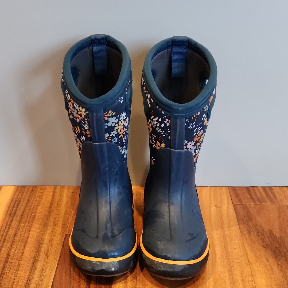 Bogs Kids Floral Rain Boots - Navy and Orange